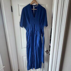 Super Rare Black Crane V-Neck Jumpsuit collab with Totokaelo in French Blue